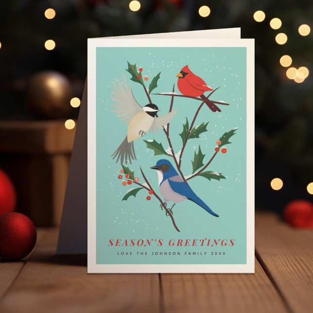 Cartes Pour Fêtes Annuelles Photo illustré d'oiseaux d'hiver (Créateur téléchargé)