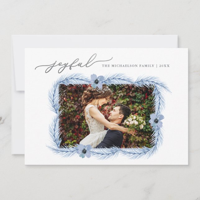 Cartes Pour Fêtes Annuelles Photo joyeuse de Noël d'hiver de branches (Devant)