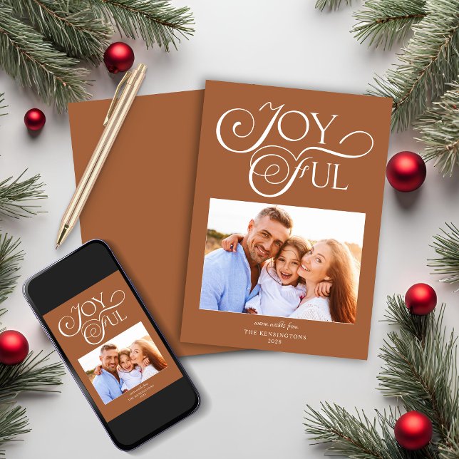 Cartes Pour Fêtes Annuelles Photo Joyeuse de Noël en terre cuite moderne (Modern Terracotta Christmas Joyful Holiday Photo Card)