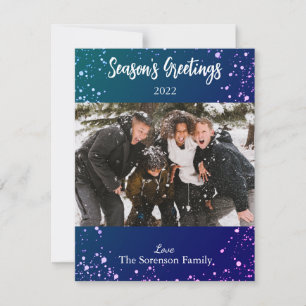 Cartes Pour Fêtes Annuelles Photo Joyeuses Fêtes Snowy bleu violet blanc