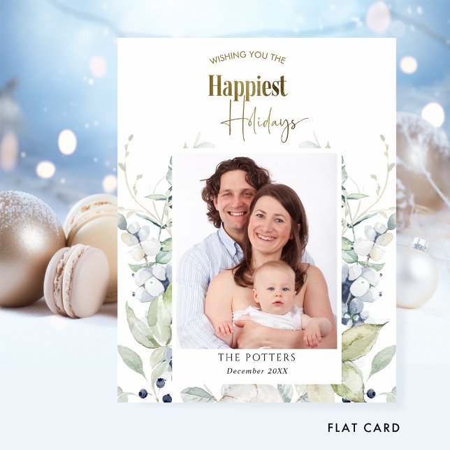 Cartes Pour Fêtes Annuelles Photo, Joyeuses Vacances Élégante verdure d'hiver (Créateur téléchargé)