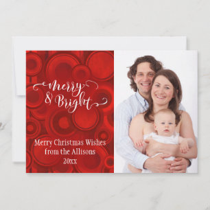 Cartes Pour Fêtes Annuelles Photo Joyeux & Lumineux avec Cercles Rouges & Rayu