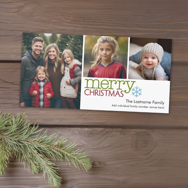 Cartes Pour Fêtes Annuelles Photo - Joyeux Noël 3 photo collage minimal (Add photos to this classic photo card that can be printed or sent out to friends and family.)