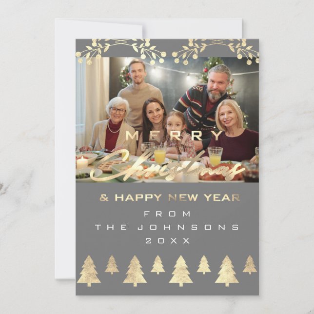 Cartes Pour Fêtes Annuelles Photo Joyeux Noël Joyeux Nouvel An Gris Gold (Devant)