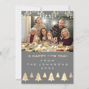 Cartes Pour Fêtes Annuelles Photo Joyeux Noël Joyeux Nouvel An Gris Gold