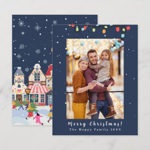 Cartes Pour Fêtes Annuelles Photo Joyeux Noël Neige Whimsy Blue