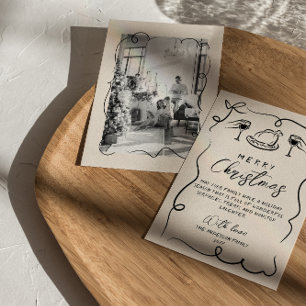 Cartes Pour Fêtes Annuelles Photo Joyeux Noël Retro Black Cream à la main