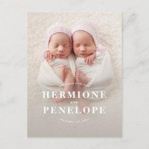 Cartes Pour Fêtes Annuelles Photo jumeau moderne typographique naissance