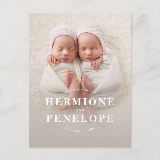 Cartes Pour Fêtes Annuelles Photo jumeau moderne typographique naissance (Devant)