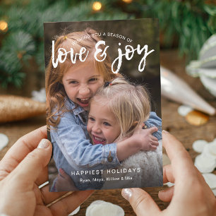 Cartes Pour Fêtes Annuelles Photo Love and Joy manuscrite