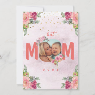 Cartes Pour Fêtes Annuelles Photo Maman, Fleurs Et Message Personnalisé