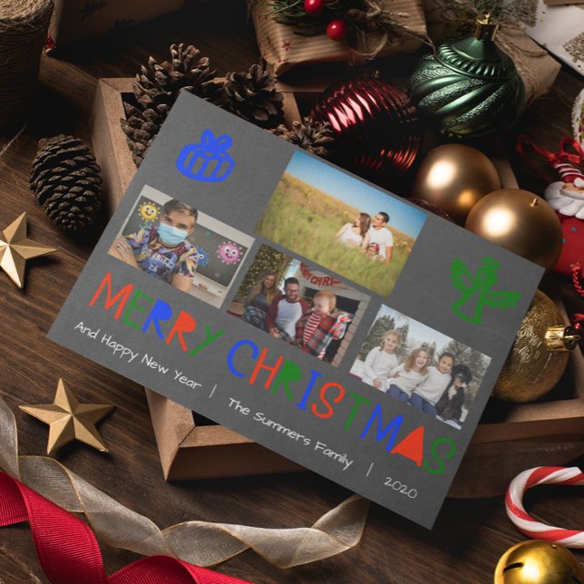 Cartes Pour Fêtes Annuelles Photo manuscrite de couleur vive Noël (Créateur téléchargé)