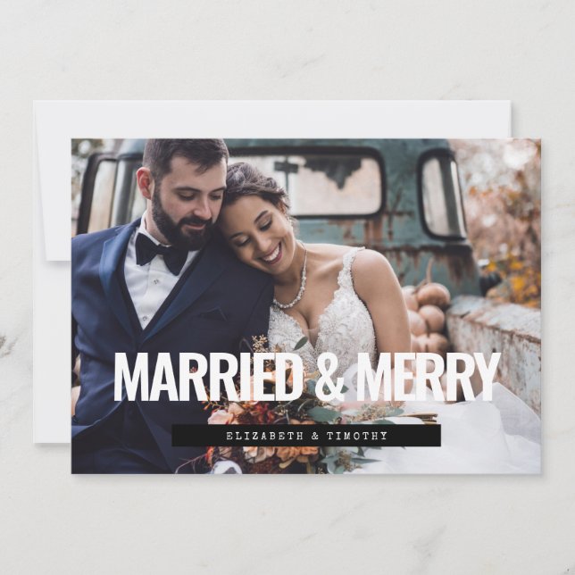 Cartes Pour Fêtes Annuelles Photo mariage moderne Marié et Joyeux mariés (Devant)
