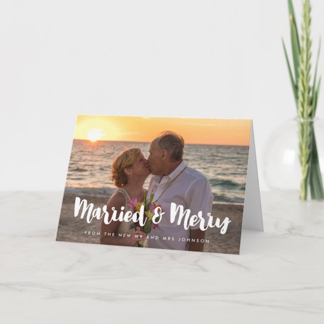 Cartes Pour Fêtes Annuelles Photo mariage moderne mariée et joyeuse (Devant)