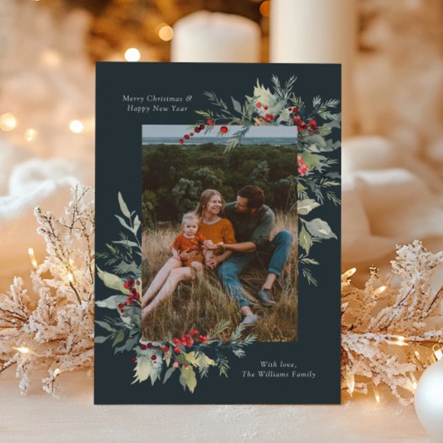 Cartes Pour Fêtes Annuelles Photo Merry Christmas Botanical Card (Créateur téléchargé)