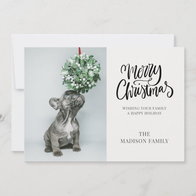 Cartes Pour Fêtes Annuelles Photo mignonne personnalisée Chien Mistletoe Joyeu (Devant)