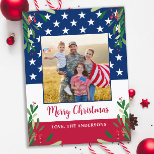 Cartes Pour Fêtes Annuelles Photo militaire de Noël patriotique Drapeau améric