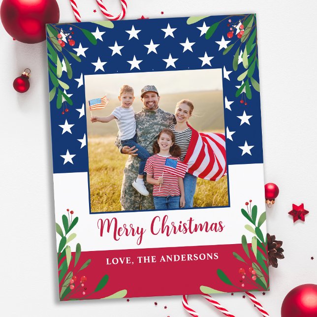 Cartes Pour Fêtes Annuelles Photo militaire de Noël patriotique Drapeau améric (Créateur téléchargé)