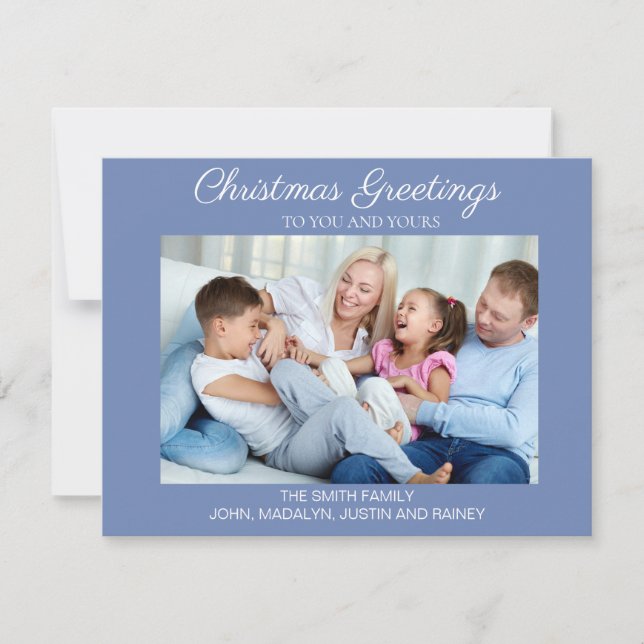 Cartes Pour Fêtes Annuelles Photo minimale bleue moderne Joyeux Noël Joyeux (Devant)