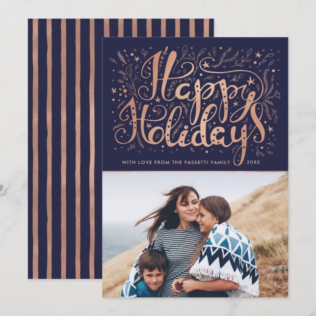 Cartes Pour Fêtes Annuelles Photo Modern Happy Holidays Gold Foil (Faux) (Devant / Derrière)