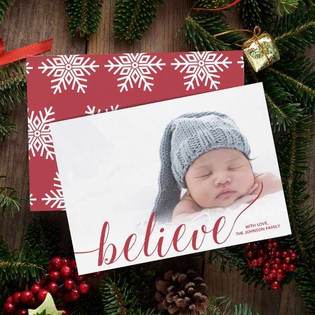 Cartes Pour Fêtes Annuelles Photo Modern Script Believe (Modern Script Believe Photo Holiday Card)