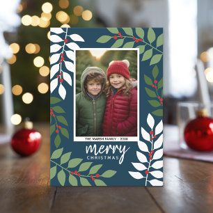 Cartes Pour Fêtes Annuelles Photo moderne baies eucalyptus branches Noël