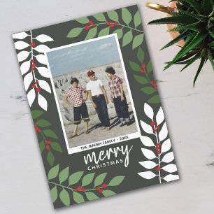 Cartes Pour Fêtes Annuelles Photo moderne baies eucalyptus branches Noël