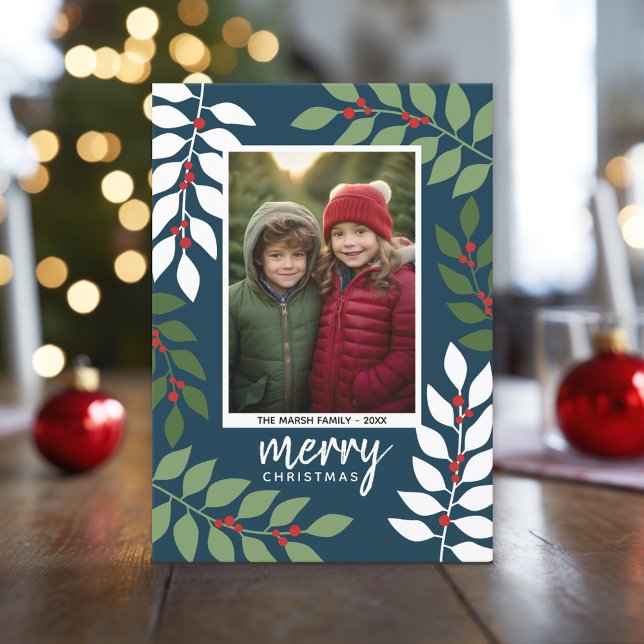 Cartes Pour Fêtes Annuelles Photo moderne baies eucalyptus branches Noël (Christmas Photo Card)