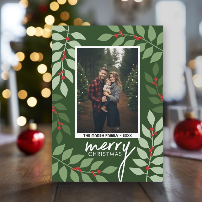 Cartes Pour Fêtes Annuelles Photo moderne baies eucalyptus branches Noël (Modern Christmas Photo Greeting Card)