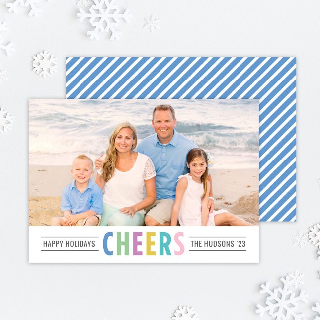 Cartes Pour Fêtes Annuelles Photo moderne Blue Cheers Happy Holidays (Créateur téléchargé)