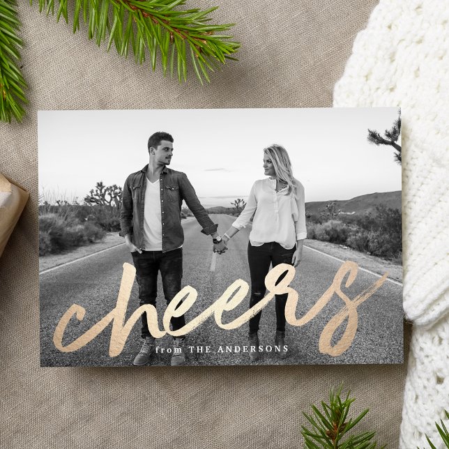 Cartes Pour Fêtes Annuelles Photo moderne Cheers Gold Luxe (Créateur téléchargé)