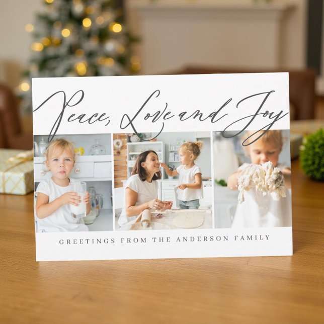 Cartes Pour Fêtes Annuelles Photo Moderne Chic Peace Amour & Joie Joyeux Noël (Créateur téléchargé)