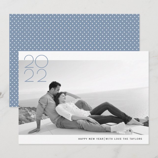 Cartes Pour Fêtes Annuelles Photo moderne de Bonne Année 2022 bleu poussiéreux (Devant / Derrière)
