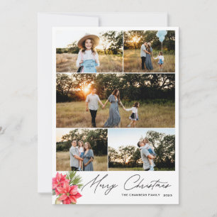 Cartes Pour Fêtes Annuelles Photo moderne de cinq photos Joyeux Noël Poinsetti