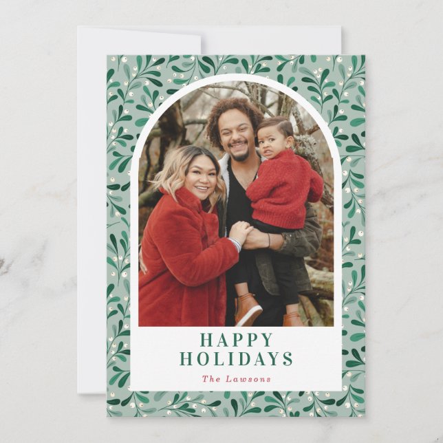 Cartes Pour Fêtes Annuelles Photo moderne de l'arc Motif Mistletoe (Devant)