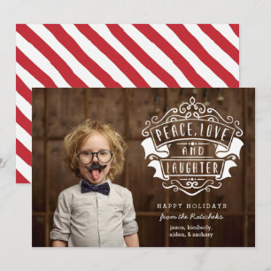 Cartes Pour Fêtes Annuelles Photo moderne de paix, d'amour et de rire Blanc