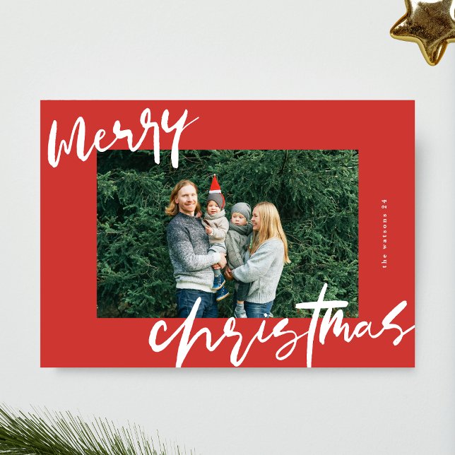 Cartes Pour Fêtes Annuelles photo moderne design blanc & rouge joyeux noël (Créateur téléchargé)