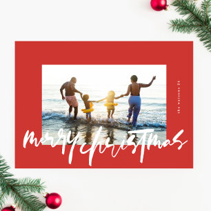 Cartes Pour Fêtes Annuelles photo moderne design blanc & rouge joyeux noël