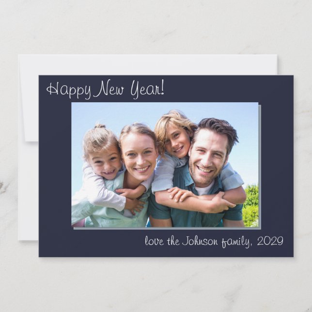 Cartes Pour Fêtes Annuelles Photo Moderne Famille Simple Joyeux Nouvel An Fête (Devant)