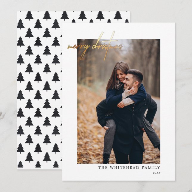 Cartes Pour Fêtes Annuelles Photo moderne Gold Joyeux Noël (Devant / Derrière)