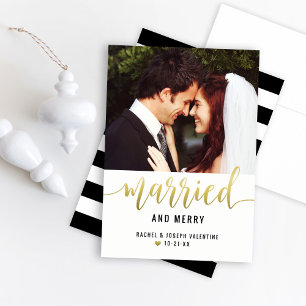 Cartes Pour Fêtes Annuelles Photo moderne Gold Marié et Joyeux Mariage