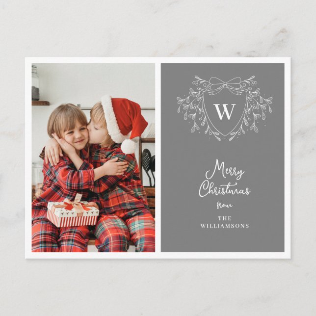 Cartes Pour Fêtes Annuelles Photo moderne gris & blanc classe crest (Devant)