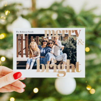Cartes Pour Fêtes Annuelles Photo moderne Joyeux d'or et Noël brillant
