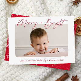 Cartes Pour Fêtes Annuelles Photo moderne Joyeux et Lumineux en écriture rouge