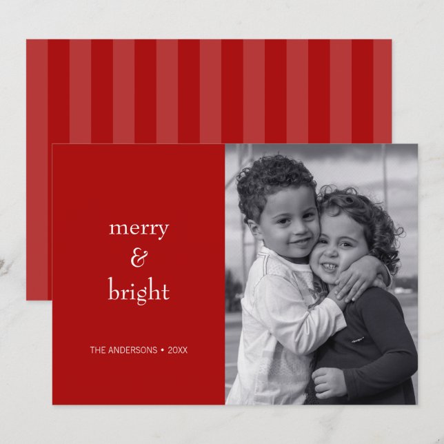 Cartes Pour Fêtes Annuelles Photo moderne Joyeux et rouge vif de Noël (Devant / Derrière)