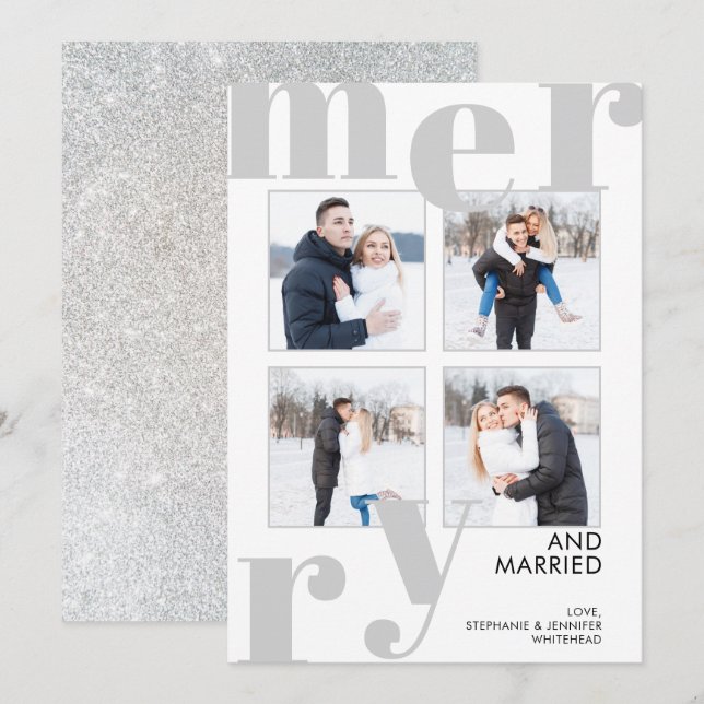 Cartes Pour Fêtes Annuelles Photo moderne Joyeux Noël Collage Gris (Devant / Derrière)
