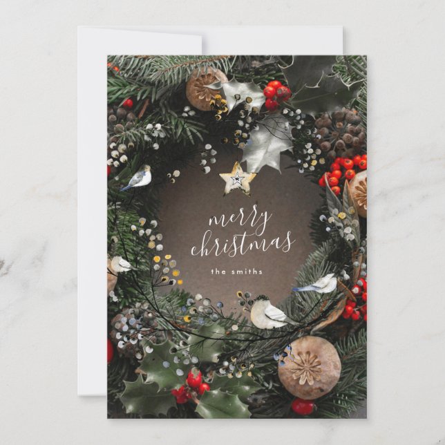 Cartes Pour Fêtes Annuelles Photo moderne Joyeux Noël Porte Wreath Holiday (Devant)