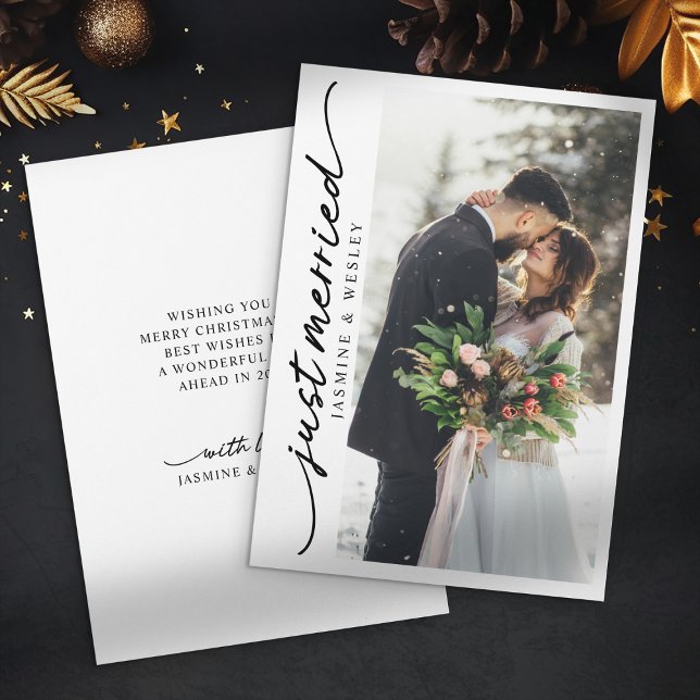 Cartes Pour Fêtes Annuelles Photo moderne juste marié photo neuve premier Noël (Créateur téléchargé)