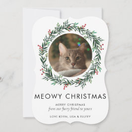 Cartes Pour Fêtes Annuelles Photo moderne Meowy Noël Chat de Noël Wreath