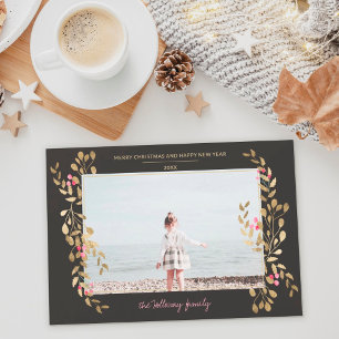 Cartes Pour Fêtes Annuelles Photo moderne mistletoe Noël cadre or chic